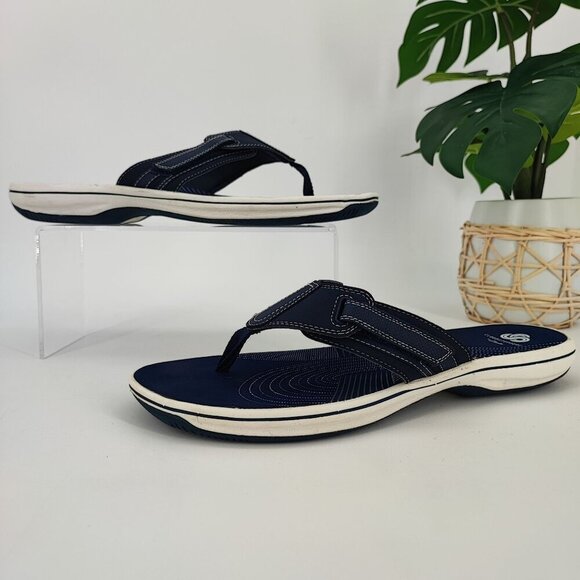 Clarks Women's Blue Fabric Flip Flop Sandals Size 11 - Picture 1 of 9